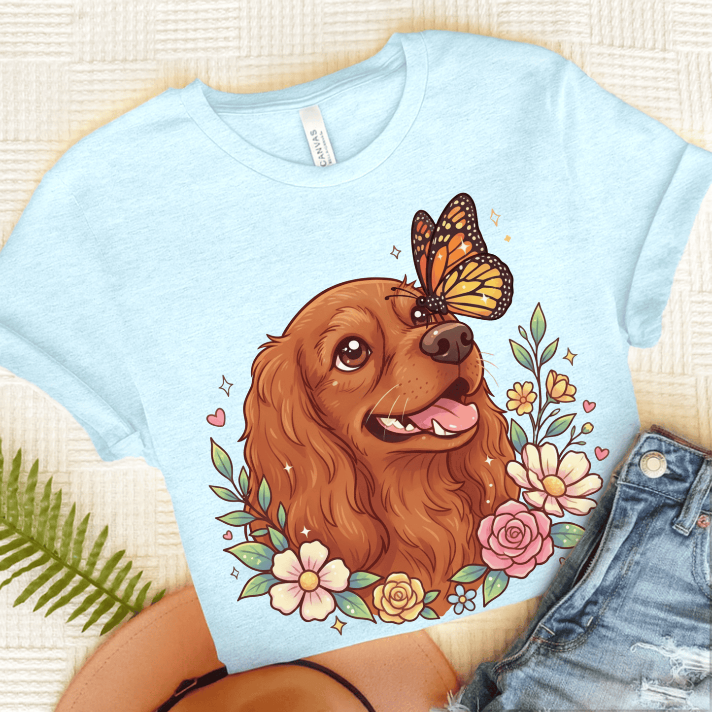 Personalized Cavalier Butterfly Unisex Tshirt Heather Ice Blue
