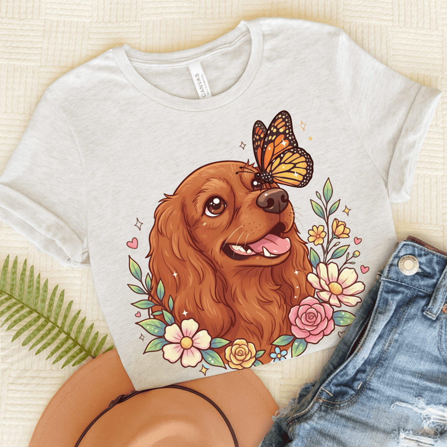 Personalized Cavalier Butterfly Unisex Tshirt Ash