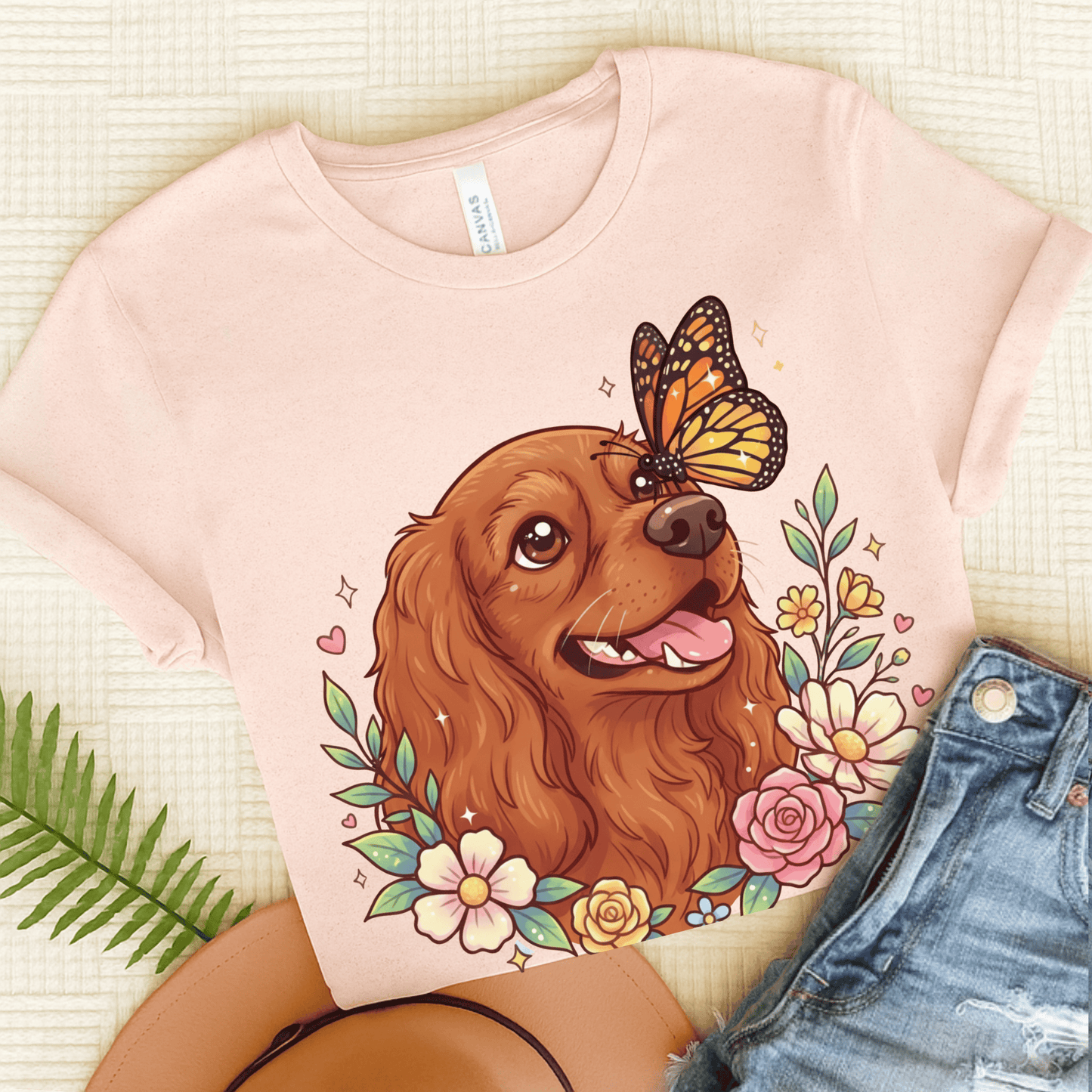 Personalized Cavalier Butterfly Unisex Tshirt Soft Pink