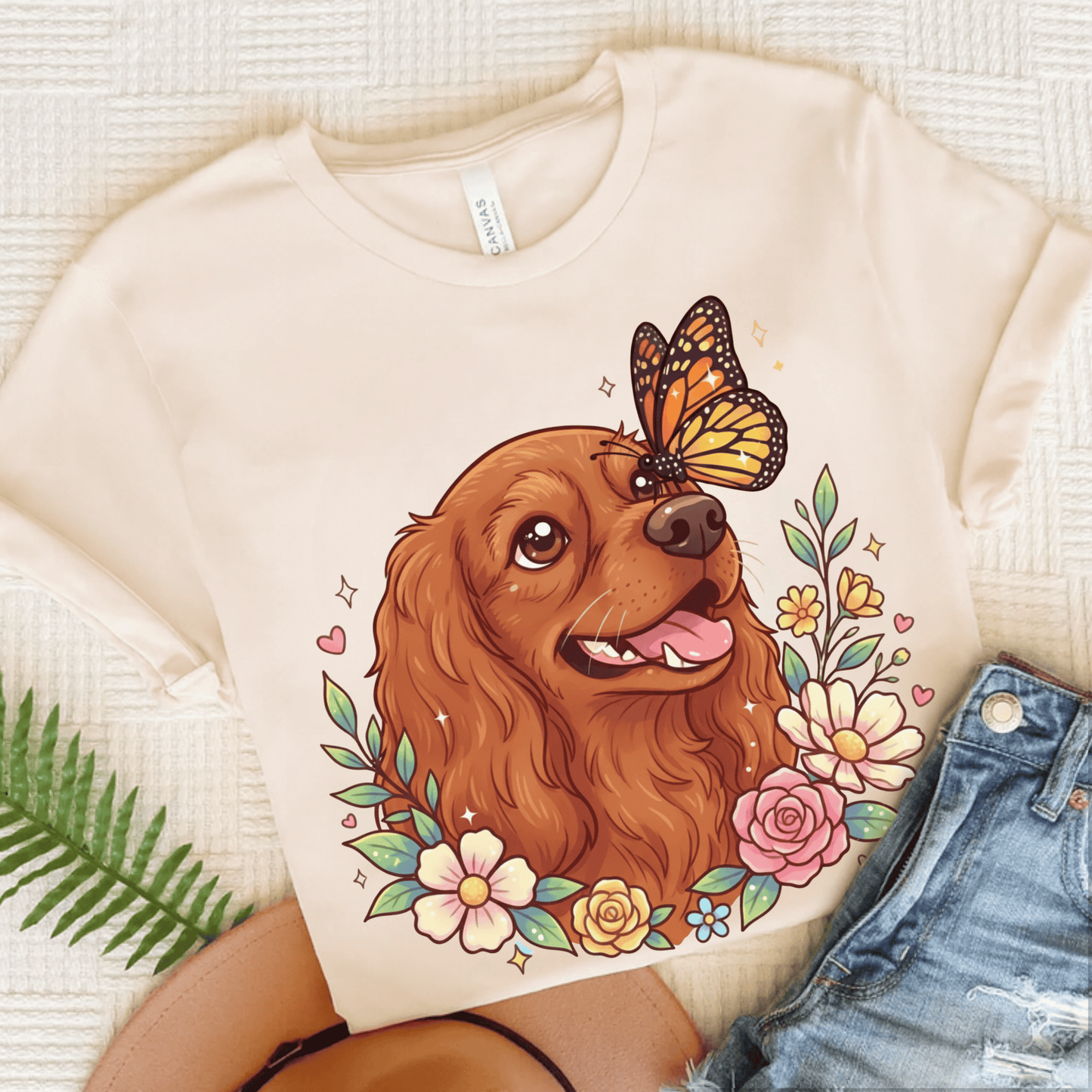 Personalized Cavalier Butterfly Unisex Tshirt Natural