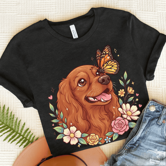 Personalized Cavalier Butterfly Unisex Tshirt Dark Grey Heather