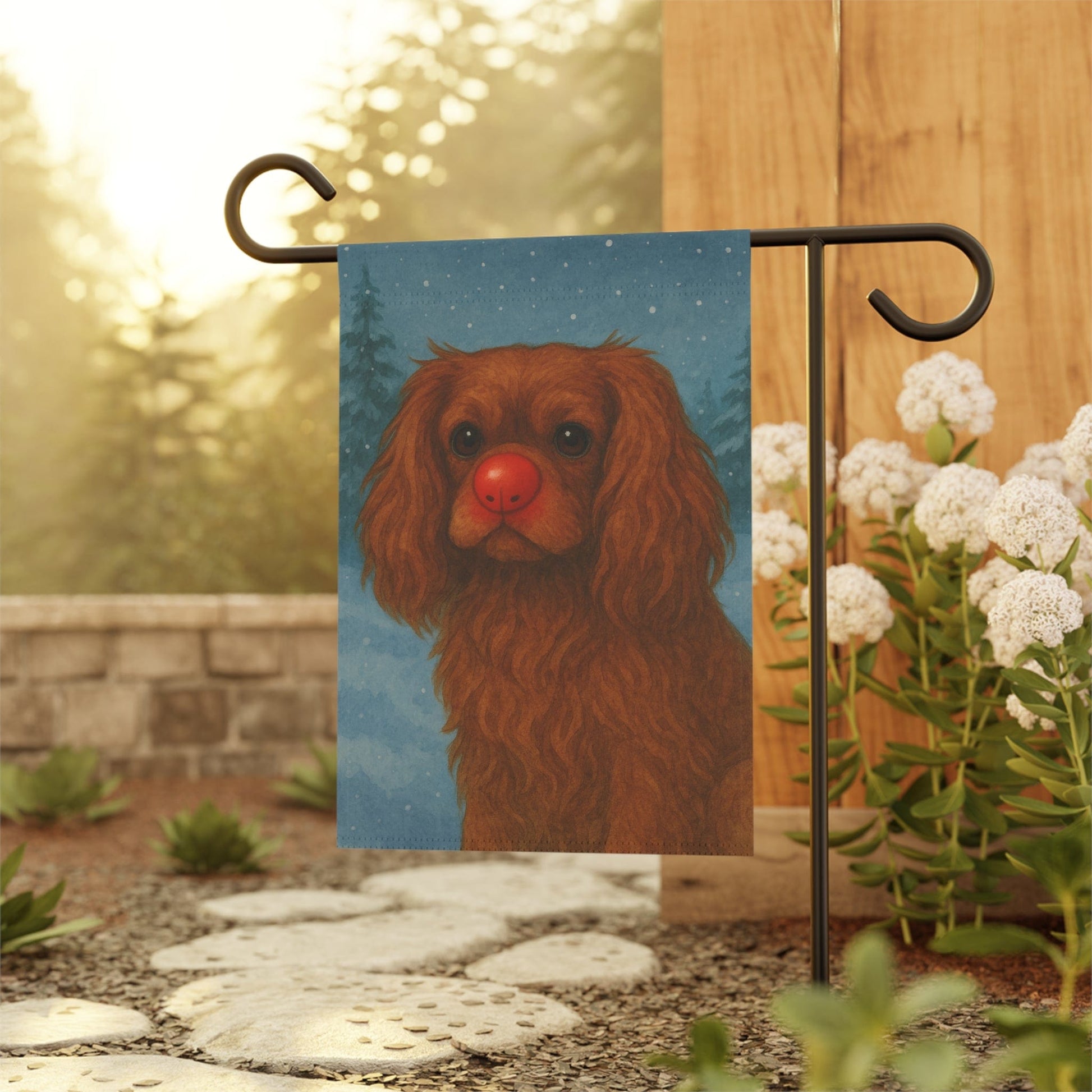 Ruby Cavalier Reindeer Garden Flag