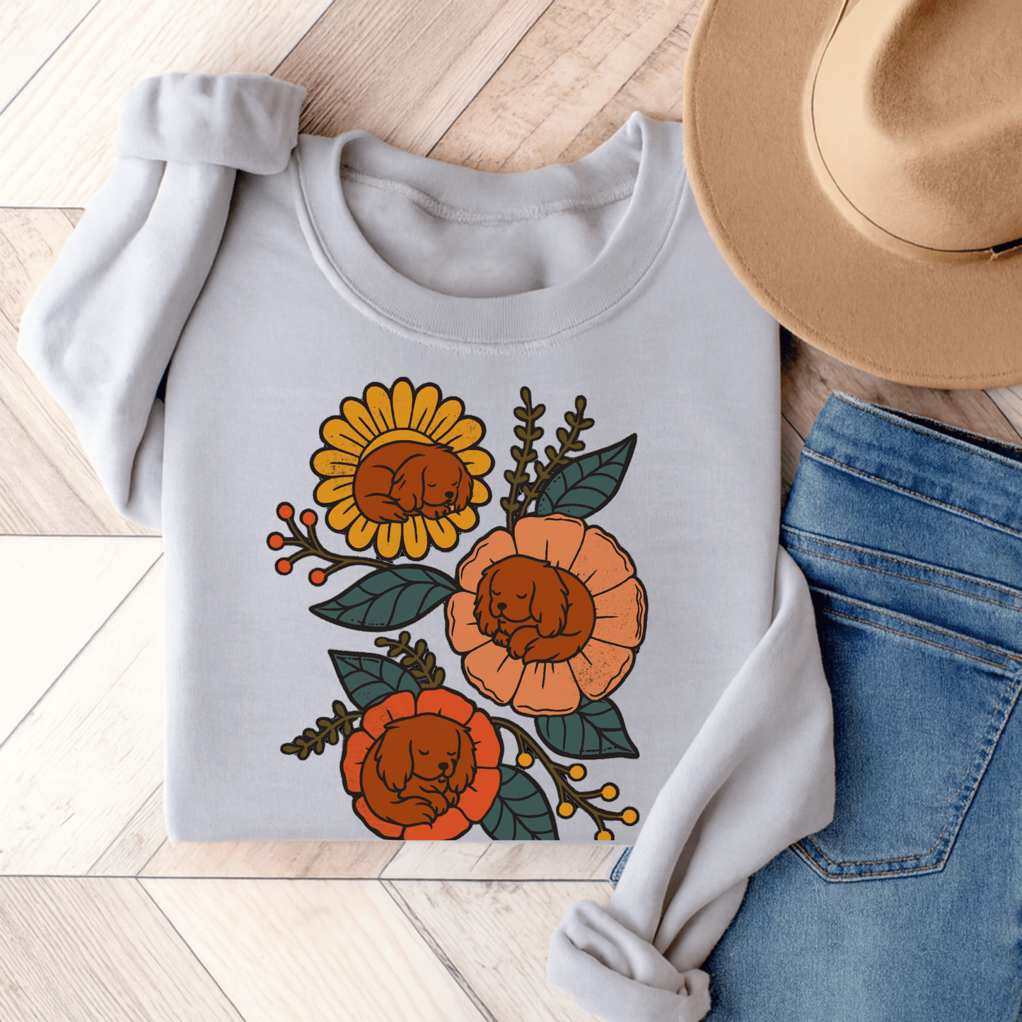 Ruby Cavalier Sleeping Flowers Sweatshirt Ash