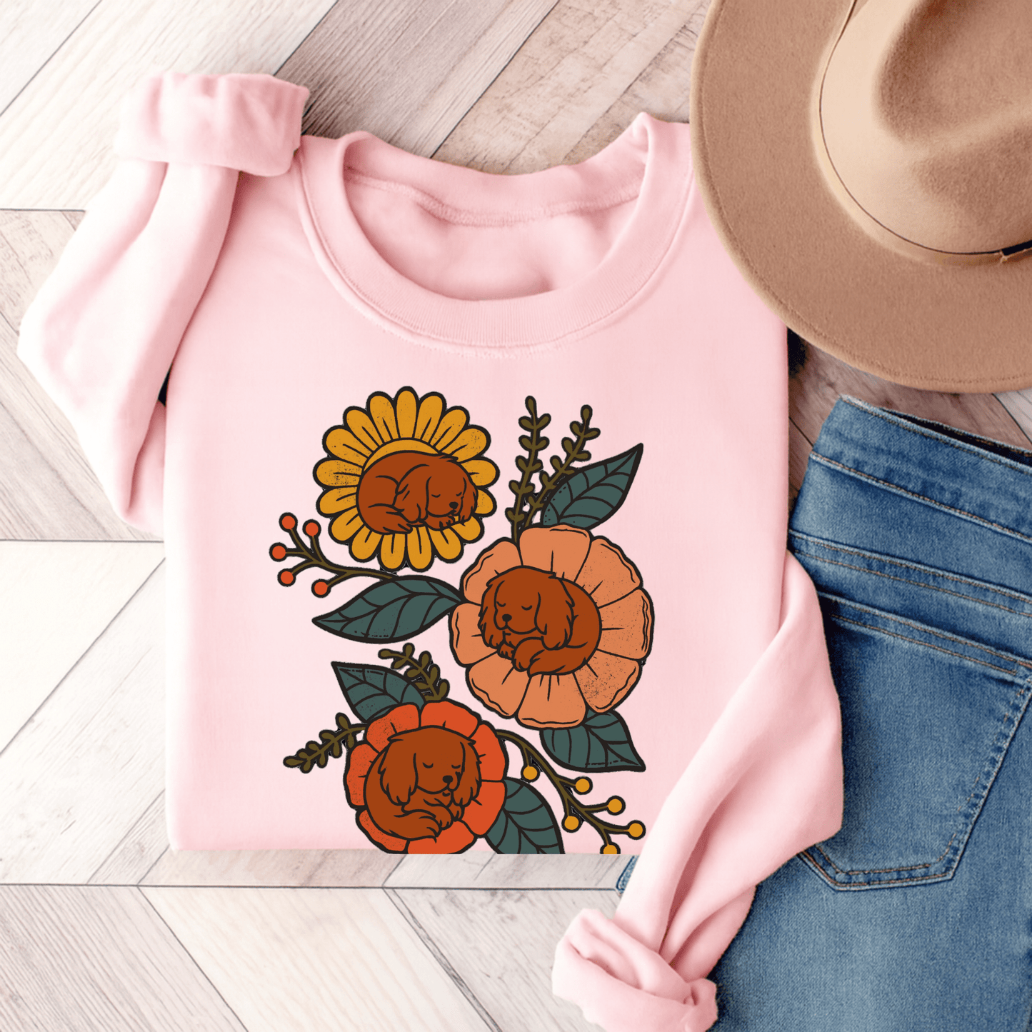 Ruby Cavalier Sleeping Flowers Sweatshirt Light Pink