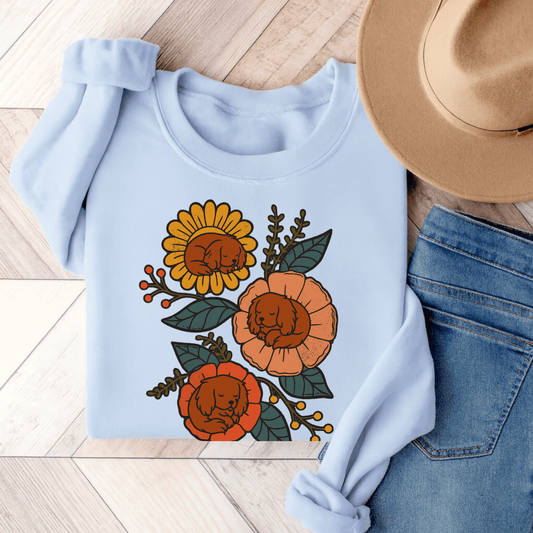 Ruby Cavalier Sleeping Flowers Sweatshirt Light Blue