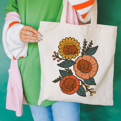 Ruby Cavalier Sleeping Flowers Tote Bag Natural 15" x 16"