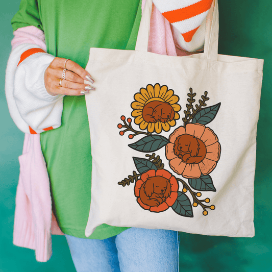 Ruby Cavalier Sleeping Flowers Tote Bag Natural 15" x 16"