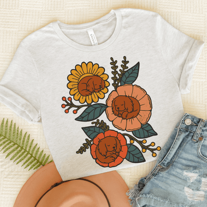Ruby Cavalier Sleeping Flowers TShirt Ash