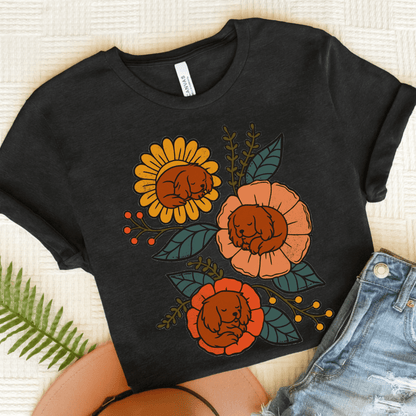 Ruby Cavalier Sleeping Flowers TShirt Dark Grey Heather