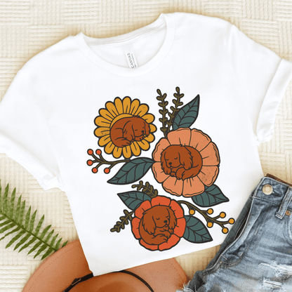 Ruby Cavalier Sleeping Flowers TShirt White