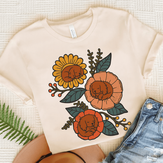 Ruby Cavalier Sleeping Flowers TShirt Natural