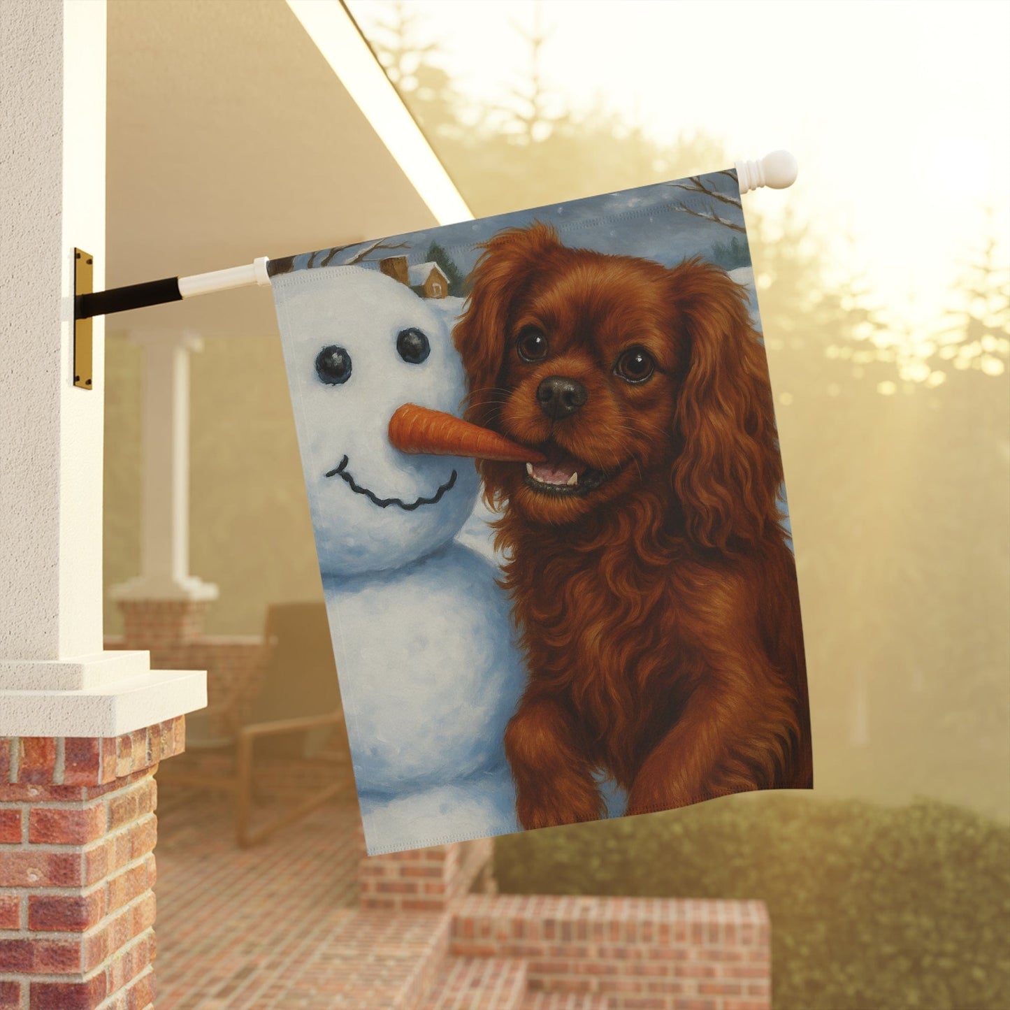 Ruby Cavalier Snowman Garden Flag