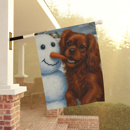 Ruby Cavalier Snowman Garden Flag