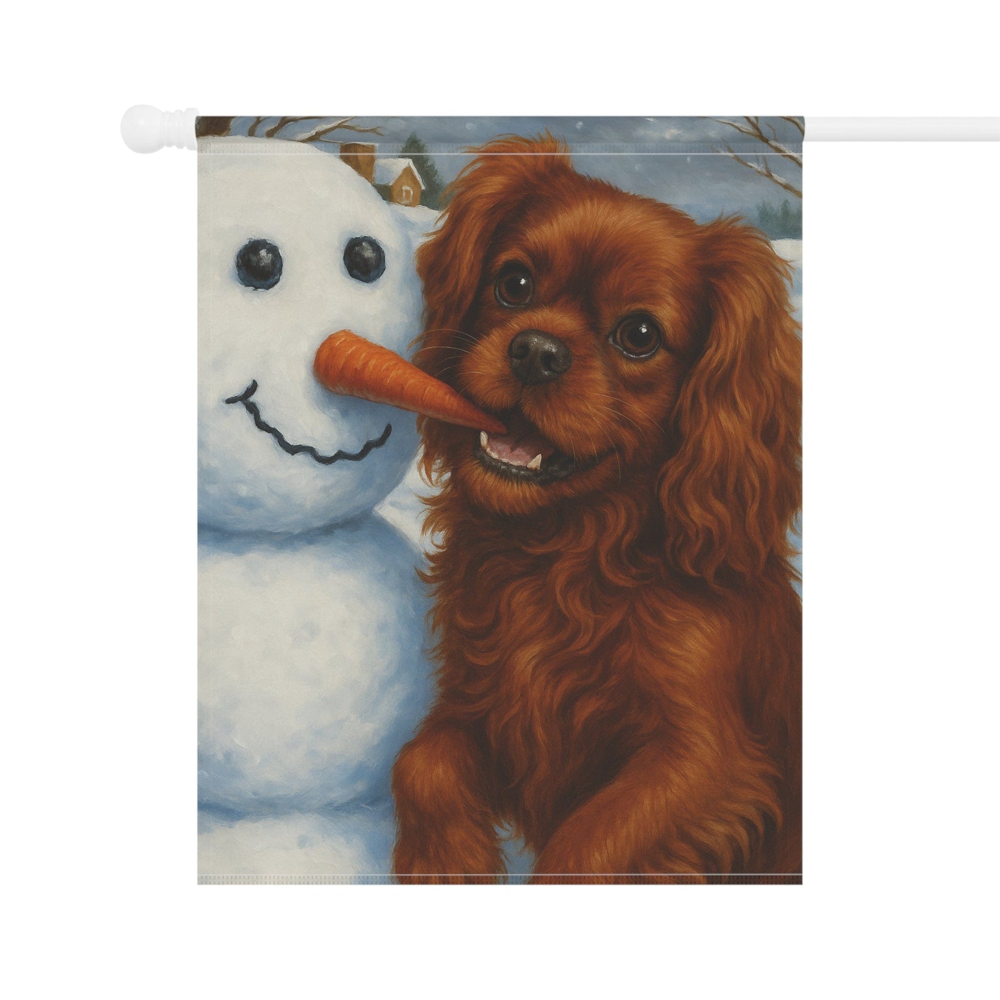 Ruby Cavalier Snowman Garden Flag