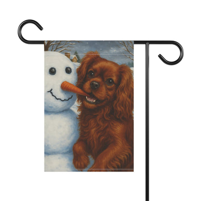 Ruby Cavalier Snowman Garden Flag