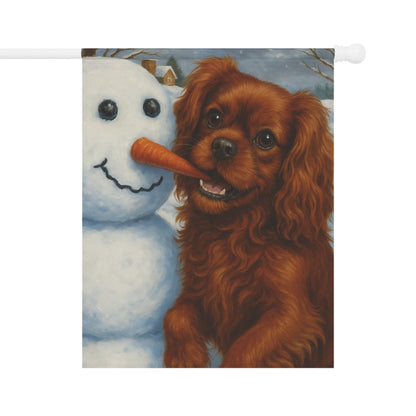 Ruby Cavalier Snowman Garden Flag