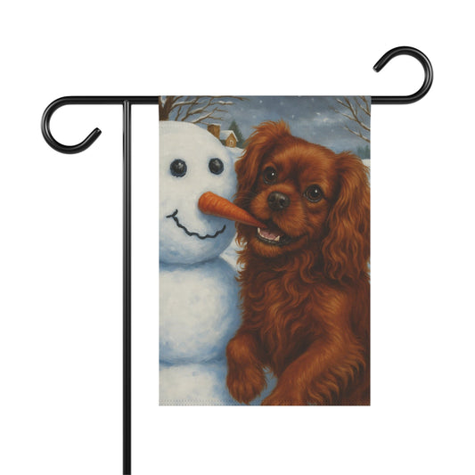 Ruby Cavalier Snowman Garden Flag