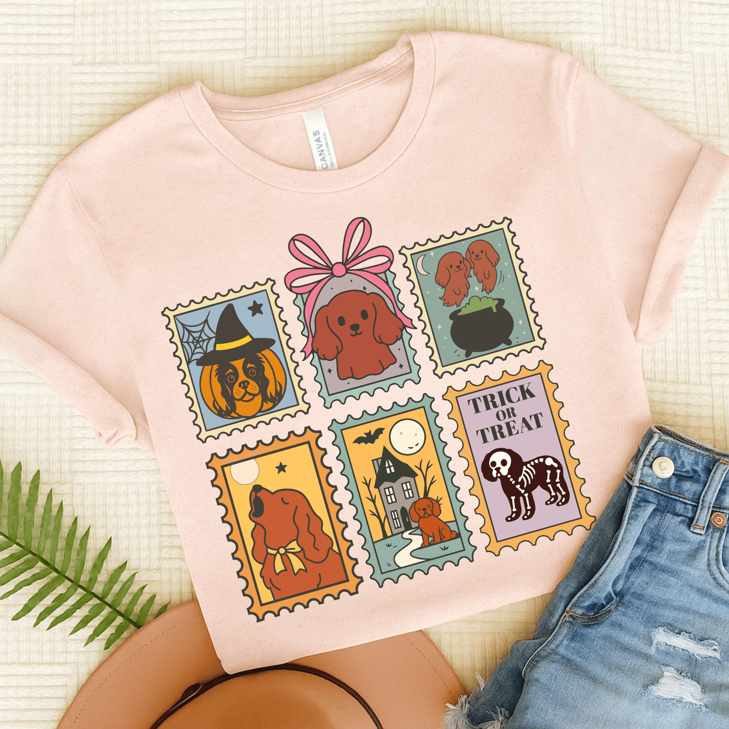 Ruby Cavalier Spooky Stamps TShirt Soft Pink