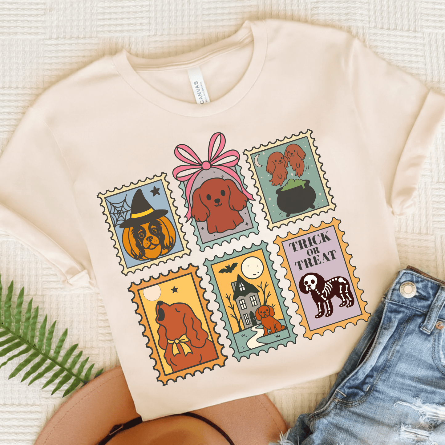 Ruby Cavalier Spooky Stamps TShirt Natural