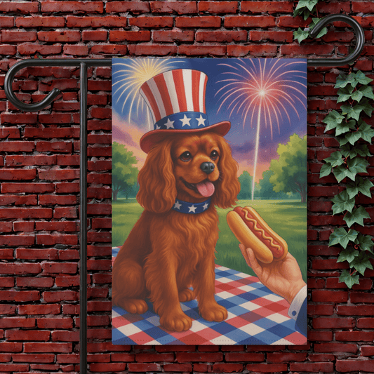Printify Garden Flag 12'' × 18'' Ruby King Charles Cavalier 4th of July Garden Flag