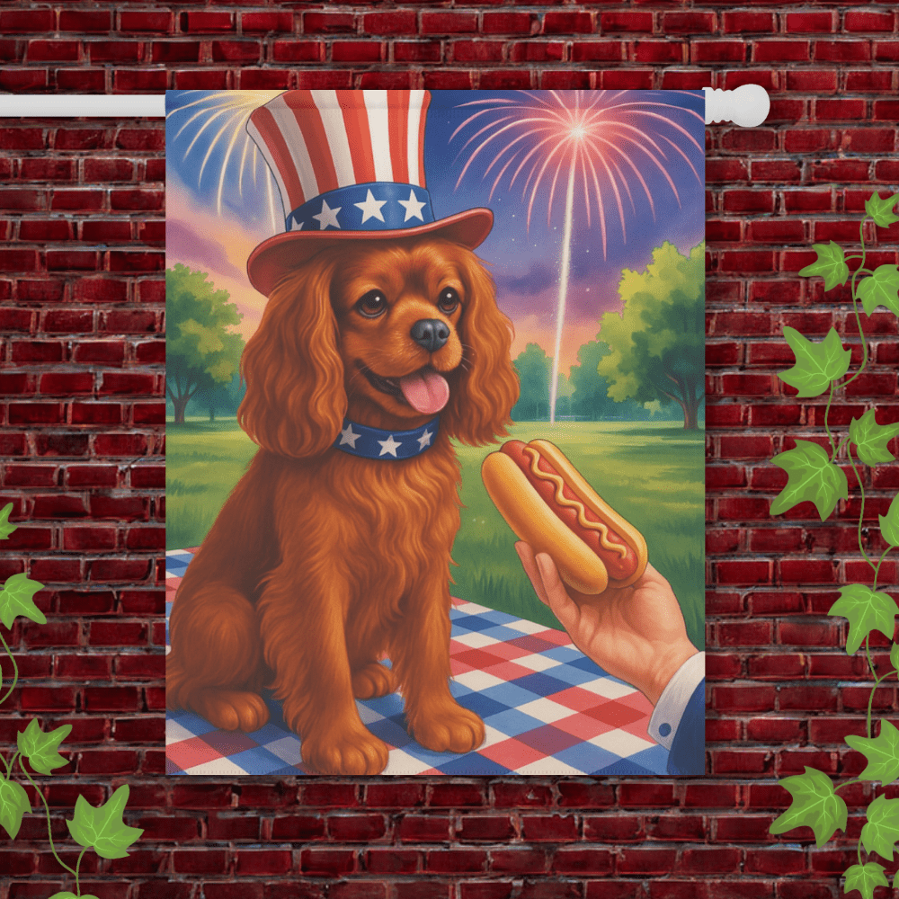 Printify Garden Flag 24.5'' × 32'' Ruby King Charles Cavalier 4th of July Garden Flag