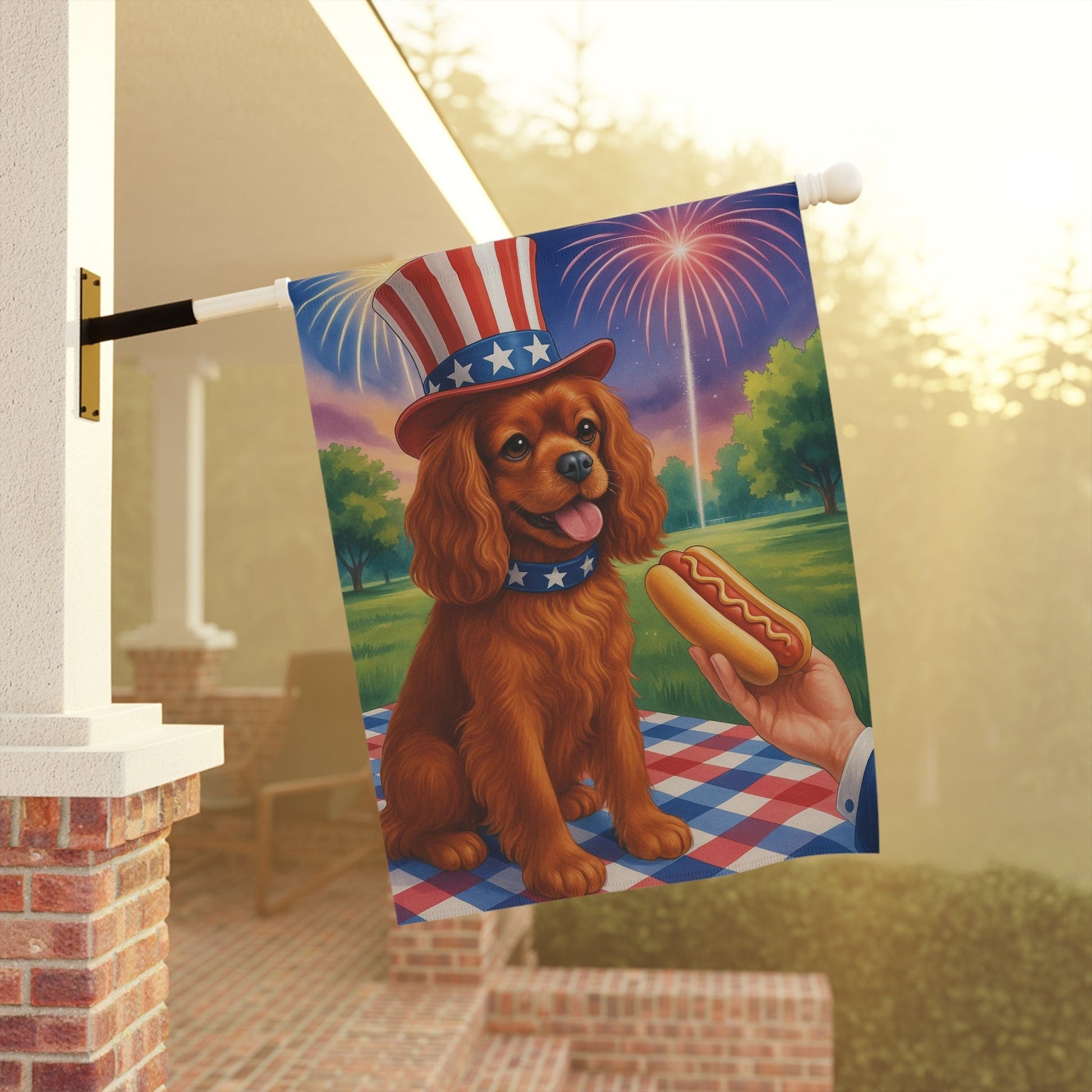 Printify Garden Flag Ruby King Charles Cavalier 4th of July Garden Flag