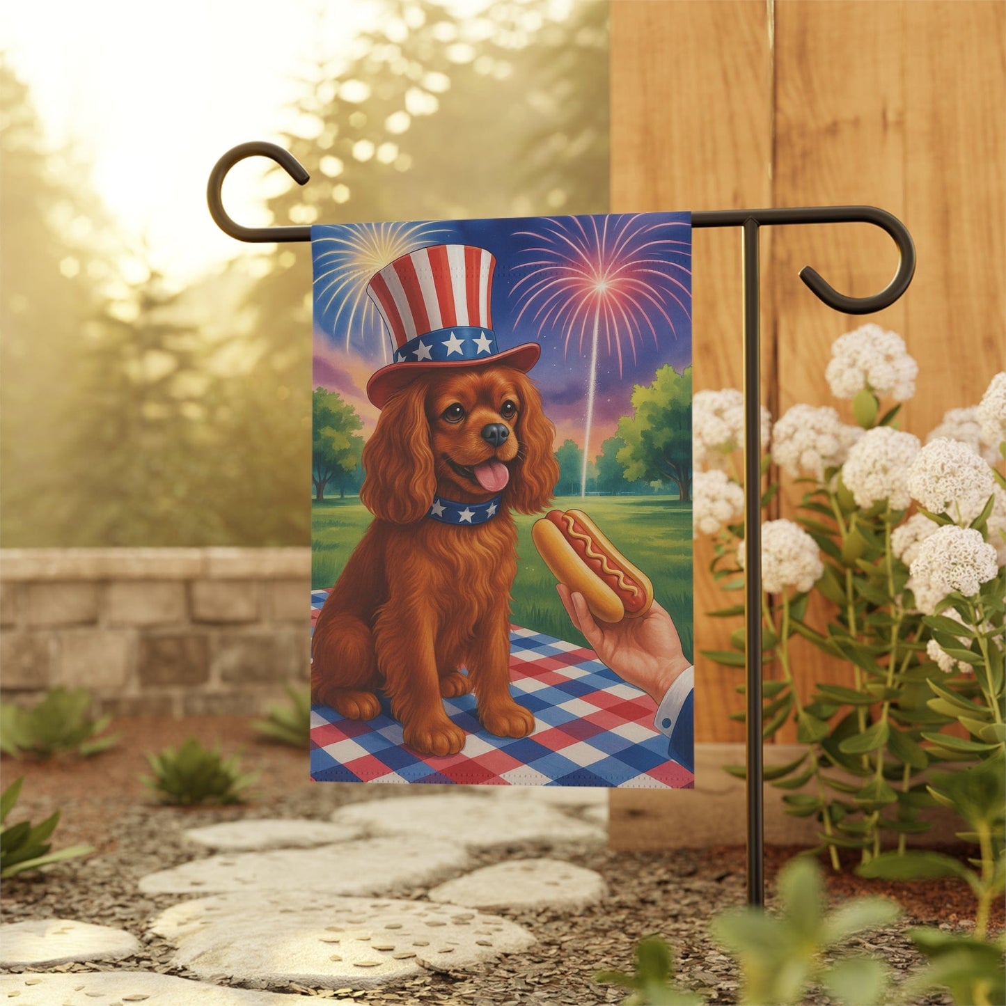 Printify Garden Flag Ruby King Charles Cavalier 4th of July Garden Flag