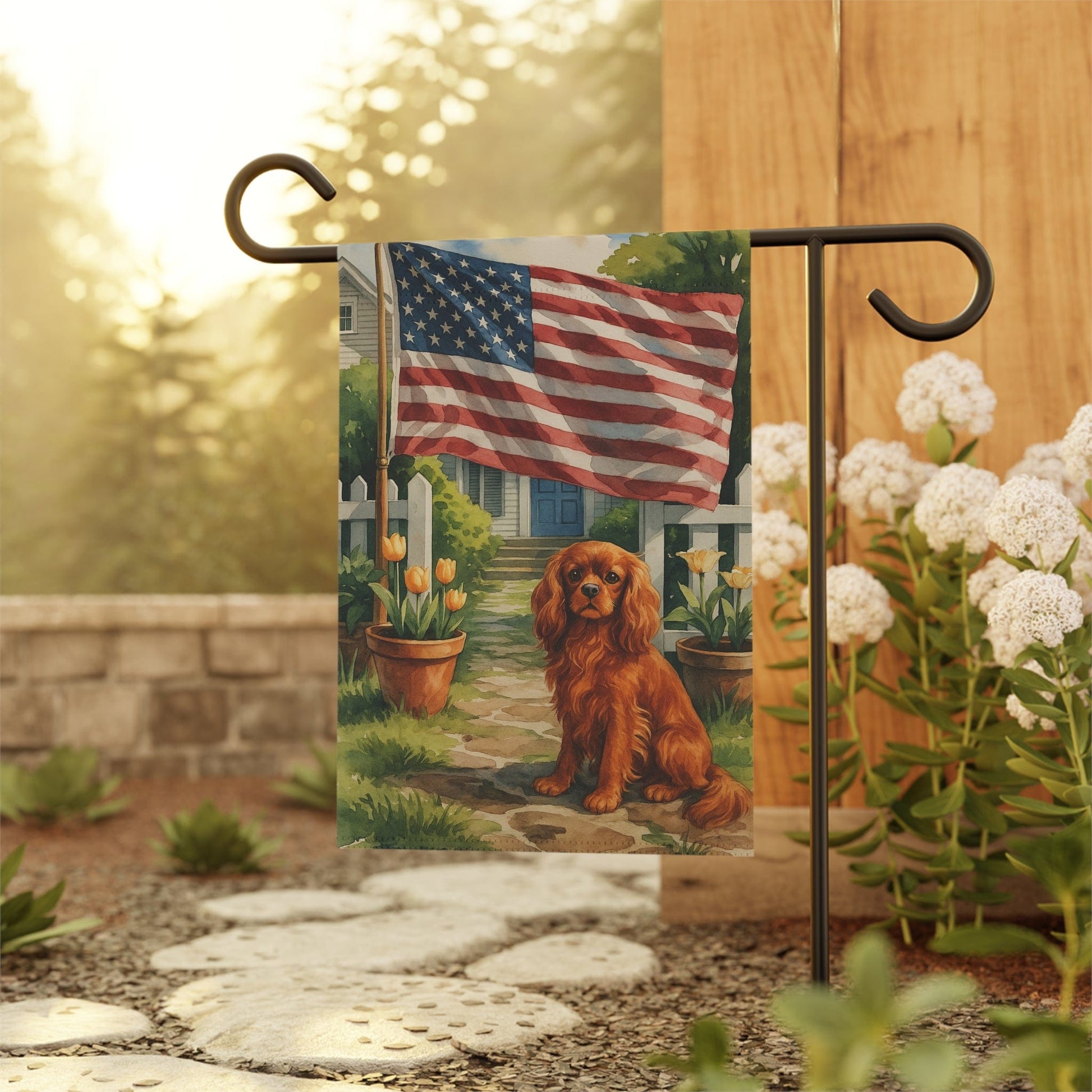 Printify Garden Flag Ruby King Charles Cavalier American Garden Flag
