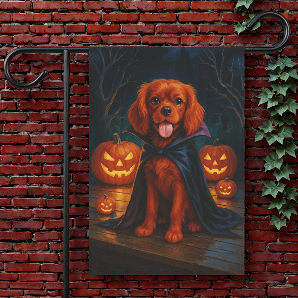 Printify Garden Flag 12'' × 18'' Ruby King Charles Halloween Yard Flag