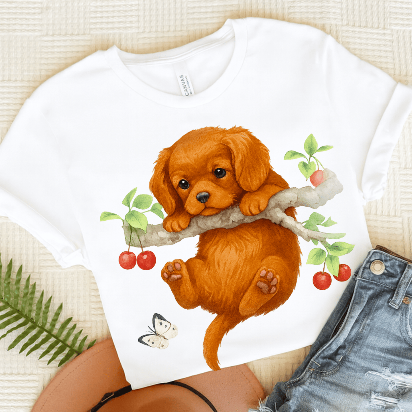 Printify T-Shirt White / S Ruby King Charles Hang In There Tshirt