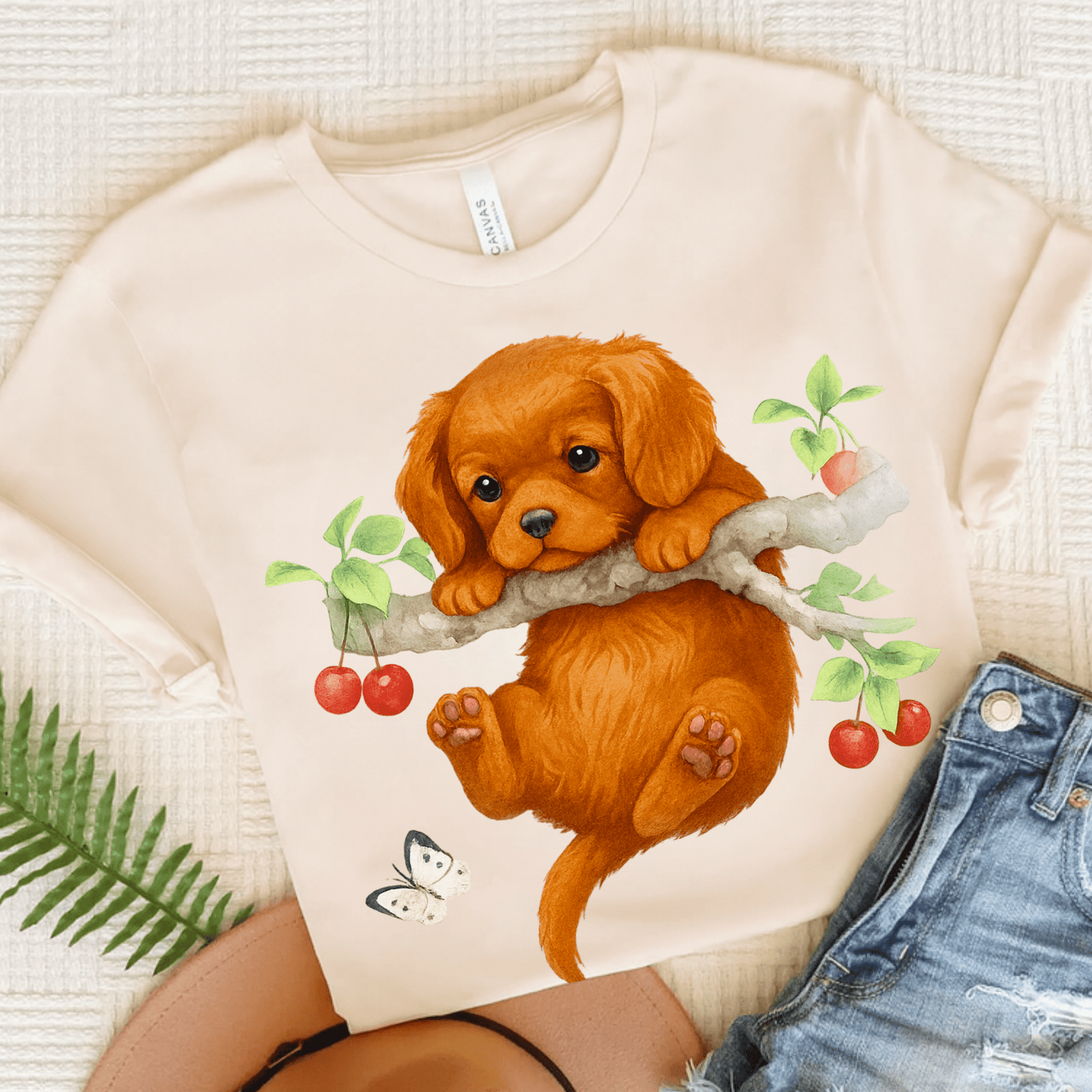 Printify T-Shirt Natural / S Ruby King Charles Hang In There Tshirt