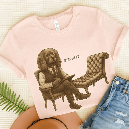 Printify T-Shirt Soft Pink / S Ruby King Charles Sit Stay TShirt