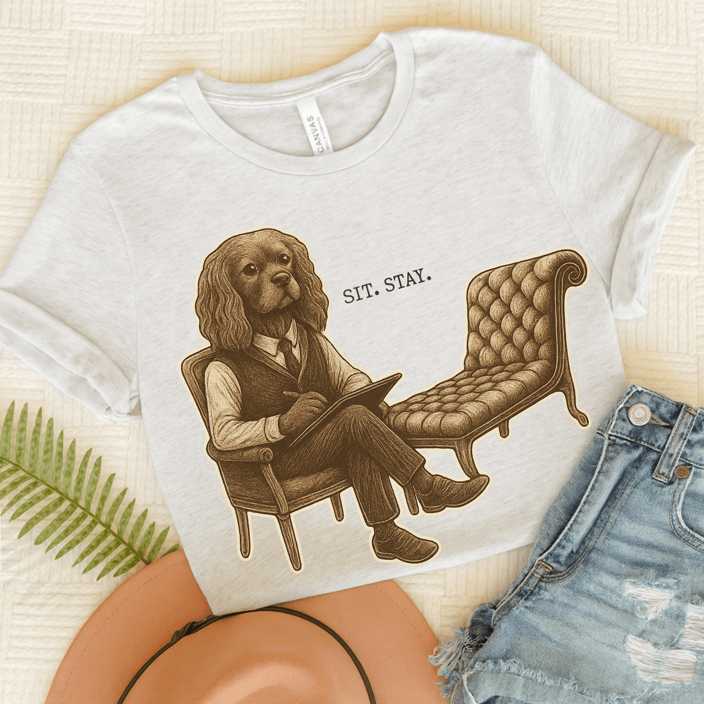 Printify T-Shirt Ash / S Ruby King Charles Sit Stay TShirt