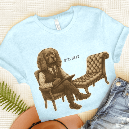 Printify T-Shirt Heather Ice Blue / S Ruby King Charles Sit Stay TShirt