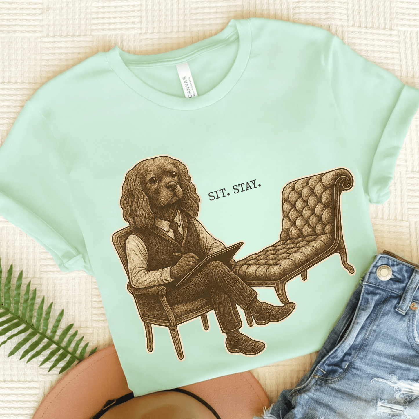 Printify T-Shirt Heather Mint / S Ruby King Charles Sit Stay TShirt