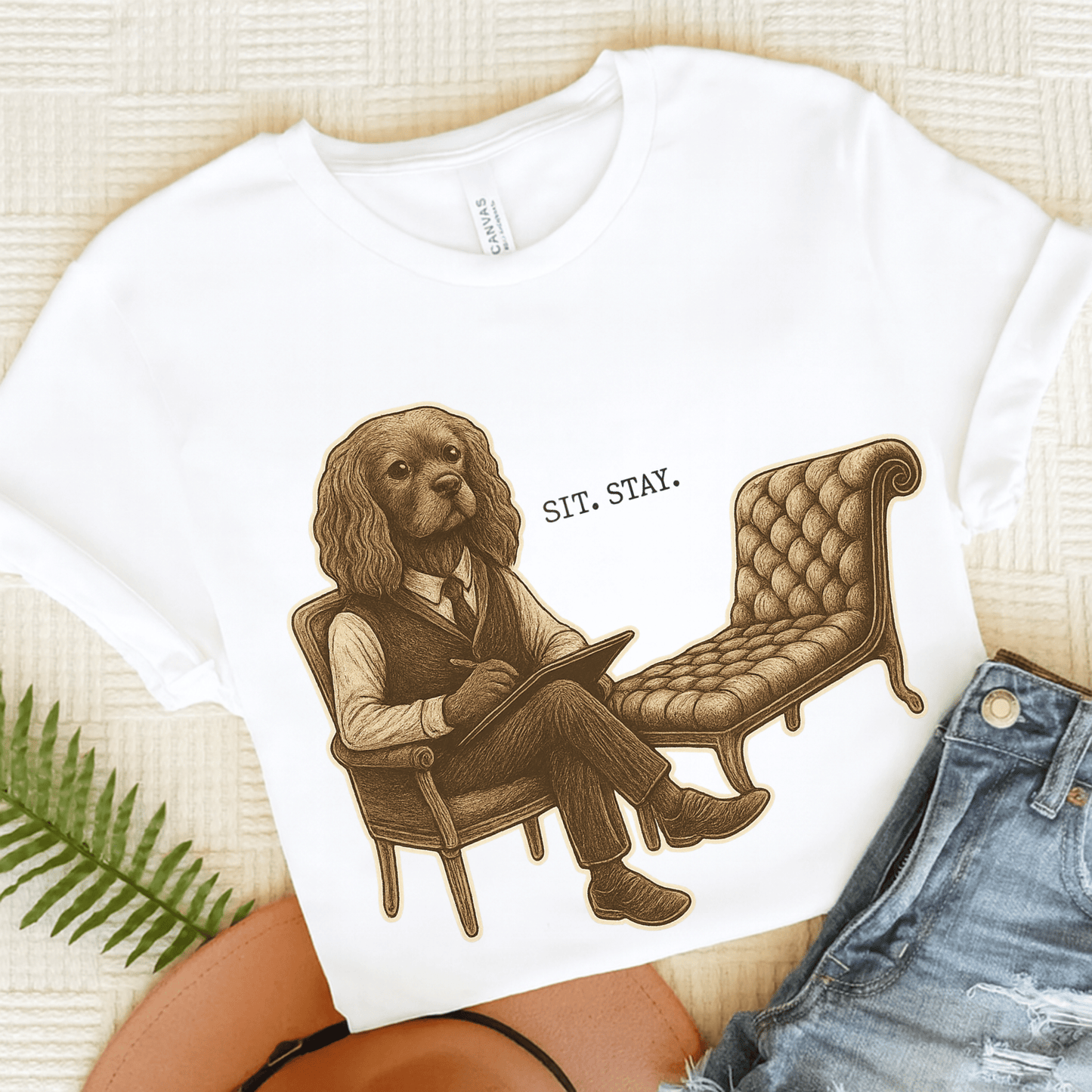Printify T-Shirt White / S Ruby King Charles Sit Stay TShirt