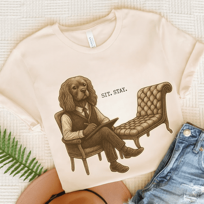 Printify T-Shirt Natural / S Ruby King Charles Sit Stay TShirt
