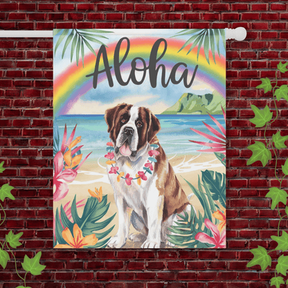 Printify Garden Flag 24.5'' × 32'' Saint Bernard Aloha Garden Flag