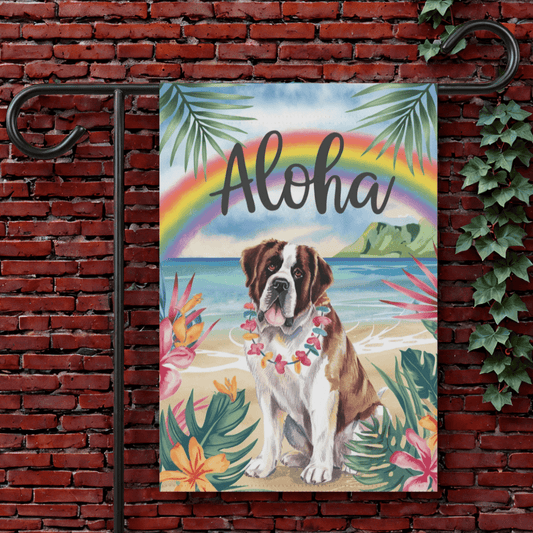 Printify Garden Flag 12'' × 18'' Saint Bernard Aloha Garden Flag