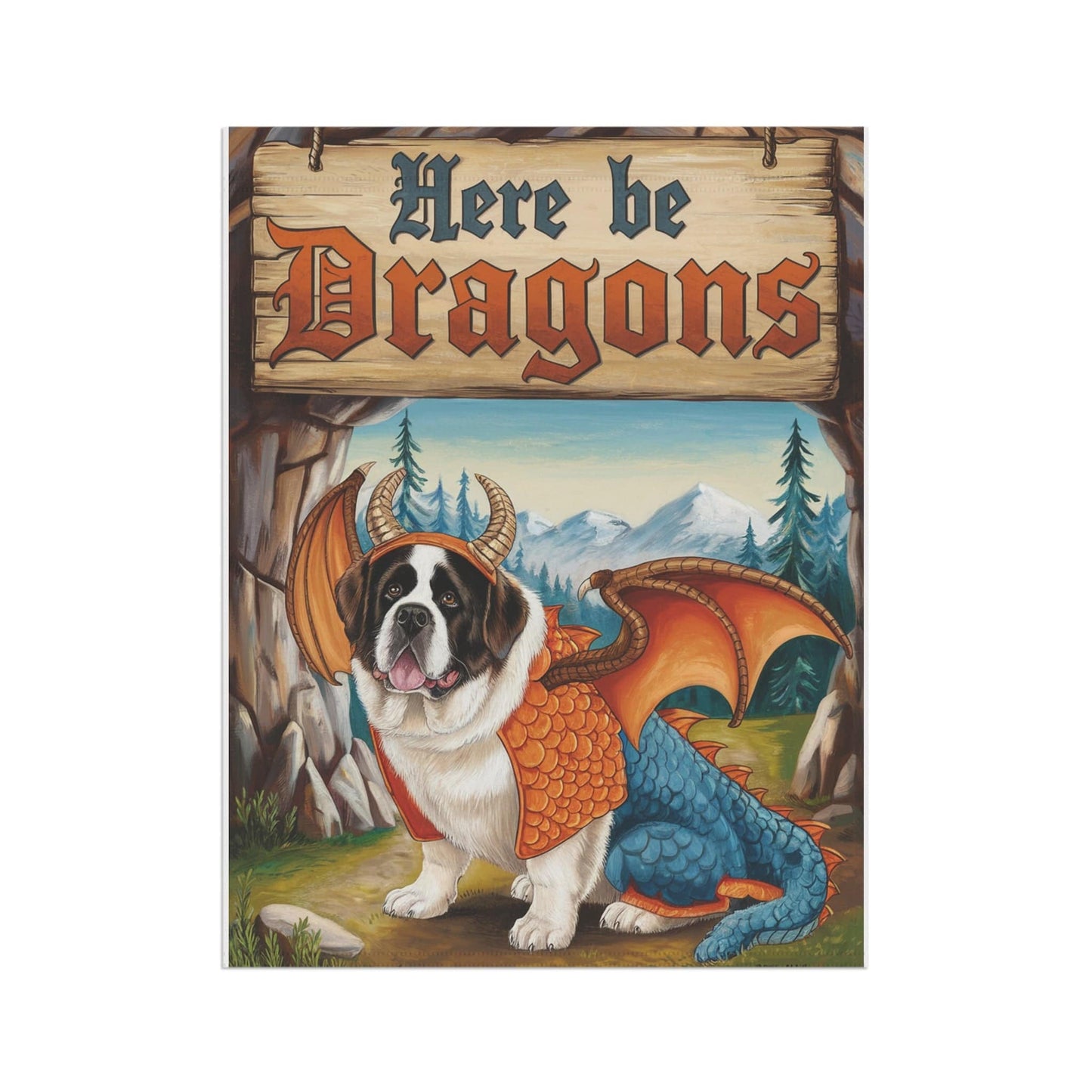 Printify Home Decor Saint Bernard Dog Dragon Garden Flag, Fantasy Pet Yard Spring Decor, Housewarming Halloween