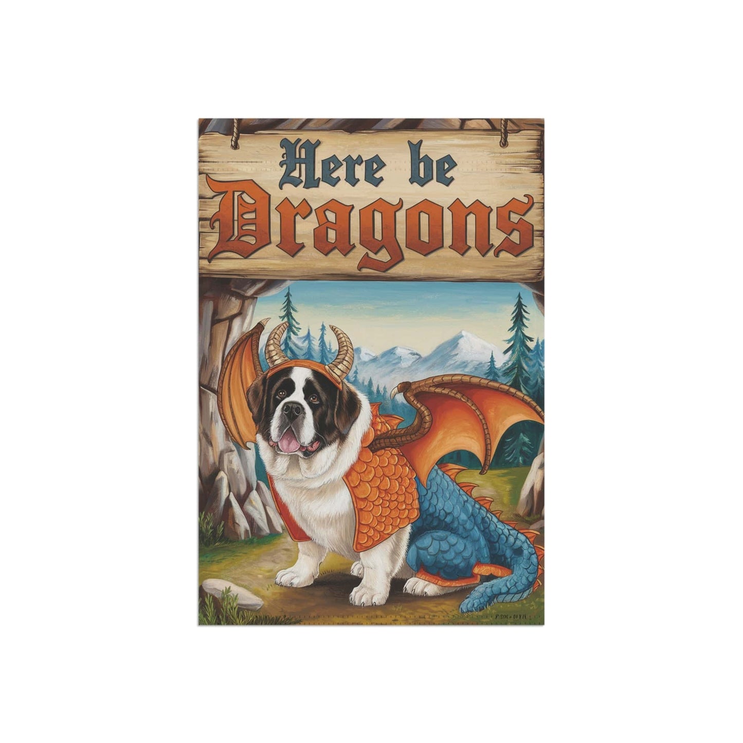Printify Home Decor Saint Bernard Dog Dragon Garden Flag, Fantasy Pet Yard Spring Decor, Housewarming Halloween