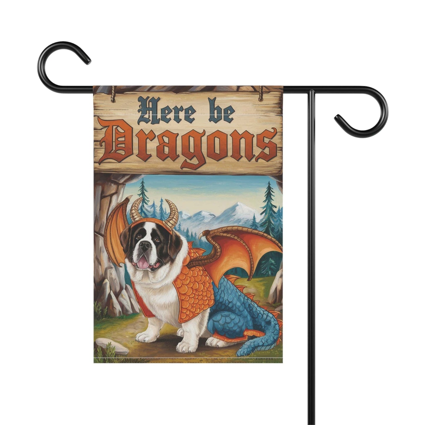 Printify Home Decor Saint Bernard Dog Dragon Garden Flag, Fantasy Pet Yard Spring Decor, Housewarming Halloween