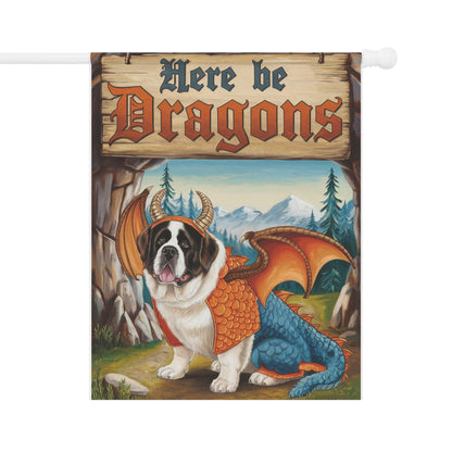 Printify Home Decor 24.5'' × 32'' Saint Bernard Dog Dragon Garden Flag, Fantasy Pet Yard Spring Decor, Housewarming Halloween