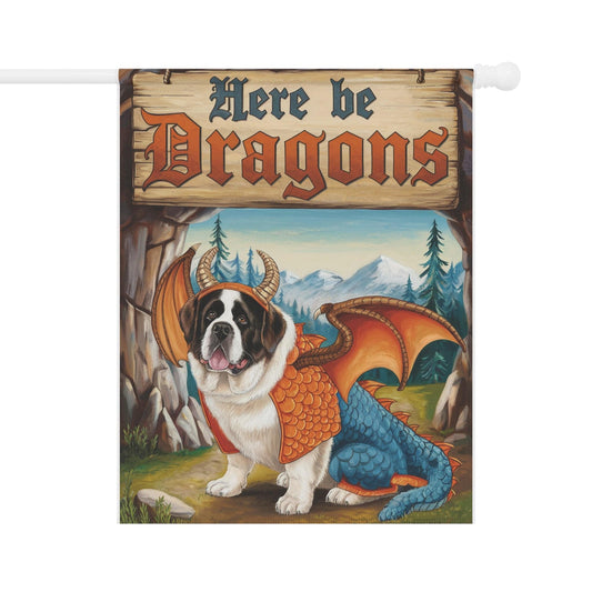 Printify Home Decor 24.5'' × 32'' Saint Bernard Dog Dragon Garden Flag, Fantasy Pet Yard Spring Decor, Housewarming Halloween