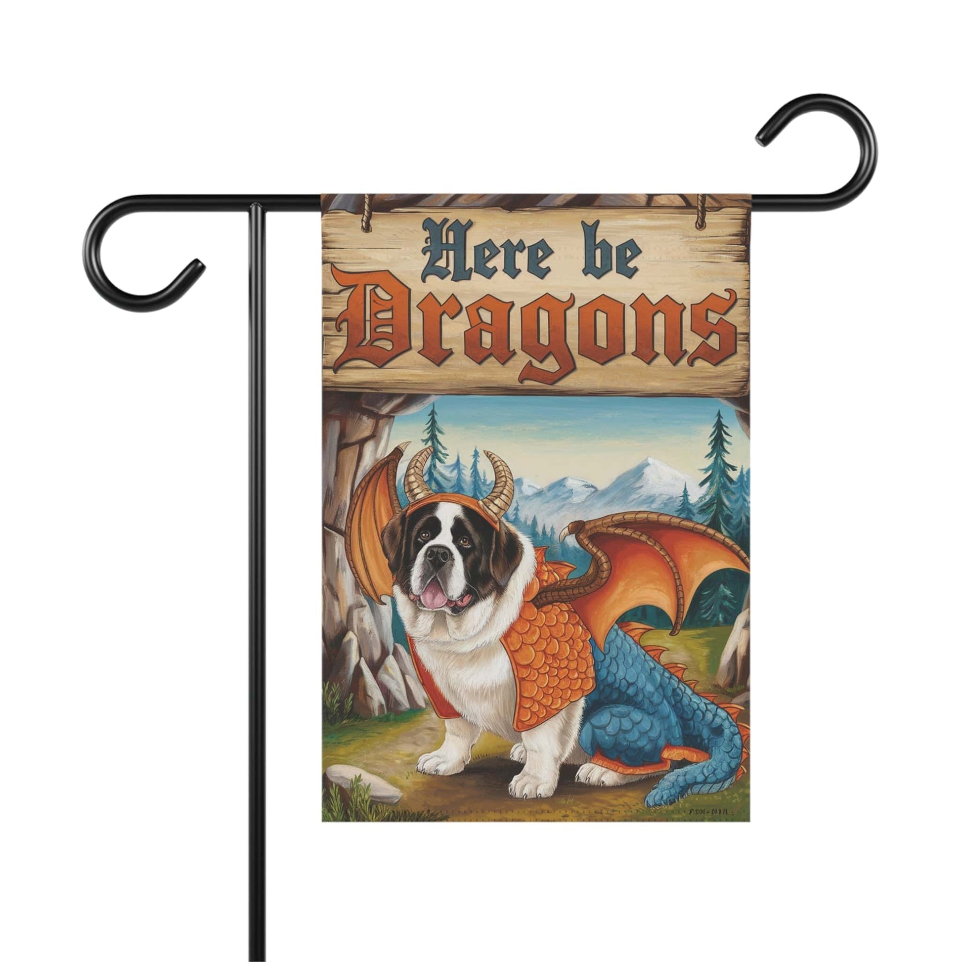 Printify Home Decor 12'' × 18'' Saint Bernard Dog Dragon Garden Flag, Fantasy Pet Yard Spring Decor, Housewarming Halloween