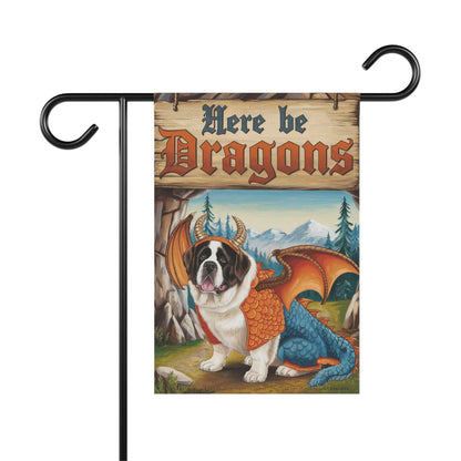 Printify Home Decor 12'' × 18'' Saint Bernard Dog Dragon Garden Flag, Fantasy Pet Yard Spring Decor, Housewarming Halloween