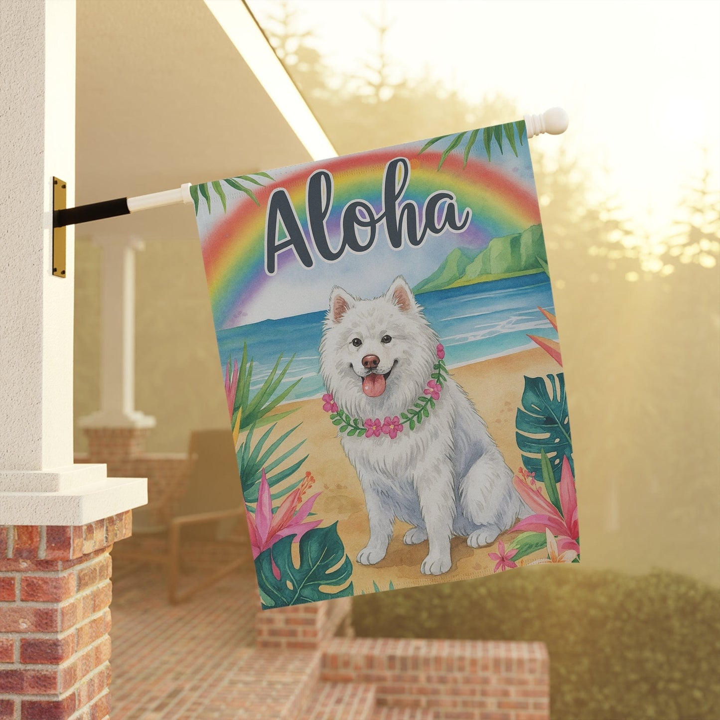 Printify Garden Flag Samoyed Dog Aloha Luau Garden Flag