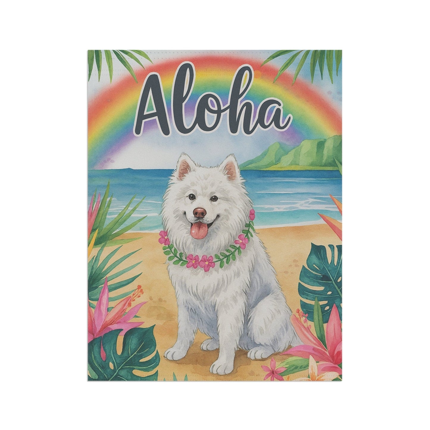 Printify Garden Flag Samoyed Dog Aloha Luau Garden Flag