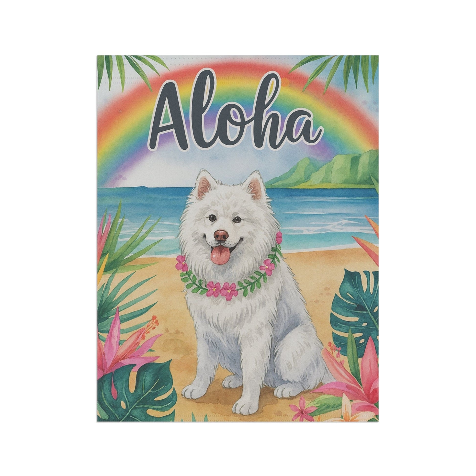 Printify Garden Flag Samoyed Dog Aloha Luau Garden Flag