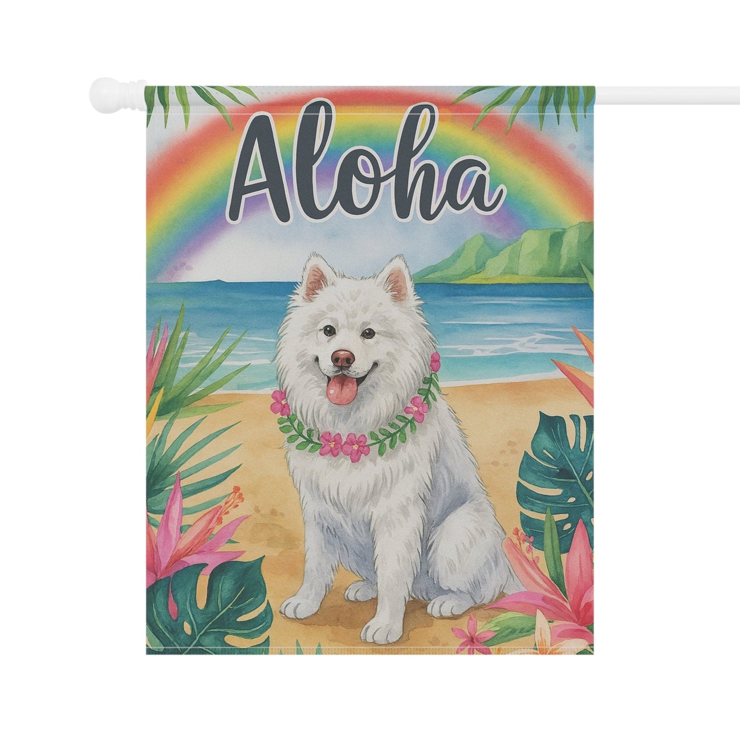 Printify Garden Flag Samoyed Dog Aloha Luau Garden Flag